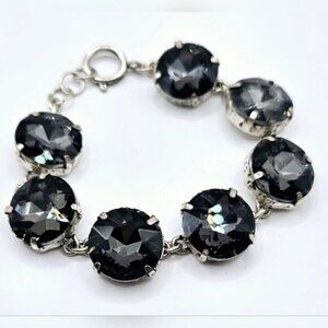 Gray Glass Crystal Button Dot Silver Tone Bracelet